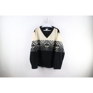 Vintage 90s Streetwear Womens M Snowflake Fair Isle Deep Pile Fleece Sweater USA